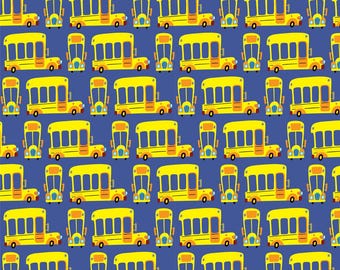 School Bus Fabric, Back to School Kids Novelty Cotton Fabric By The Yard, School Supplies Fabric, School Pattern Fabric (BTS4)
