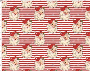 WNT200 - Christmas Santa Claus Fabric, Vintage Santa Fabric, Santa Fabric, Red Vintage Christmas Fabric, Custom Print Fabric
