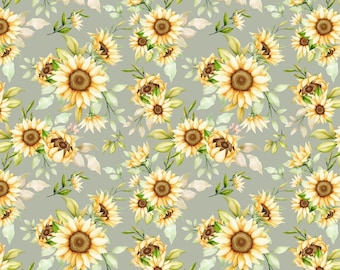 Sunflower Fabric, Yellow Sunflowers Fabric Pattern, Custom Printed Fabric By the yard (SFLW19)