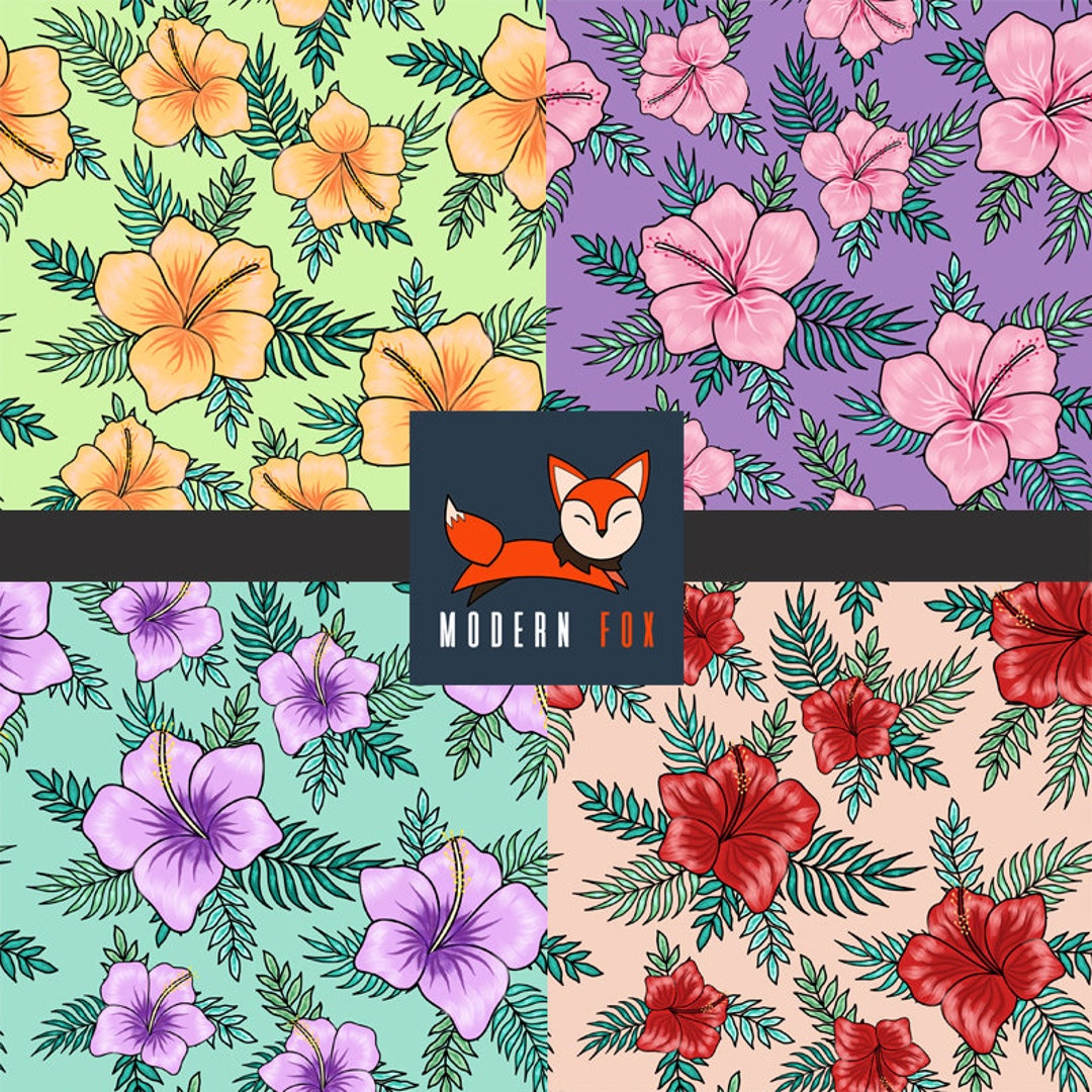 Hibiscus Tropical Flower Fabric Hawaiian Flowers Summer Etsy
