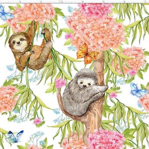 Sloth Fabric by the Yard. Sloth Wild Animal Jungle Pattern, 100% Organic Interlock Knit cotton, Kona Cotton, Cotton Spandex Jersey (SLTH5) imagen 2