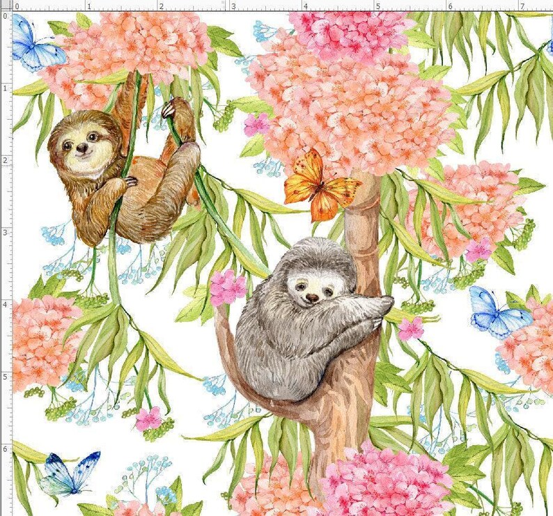 Sloth Fabric by the Yard. Sloth Wild Animal Jungle Pattern, 100% Organic Interlock Knit cotton, Kona Cotton, Cotton Spandex Jersey (SLTH5) imagen 2