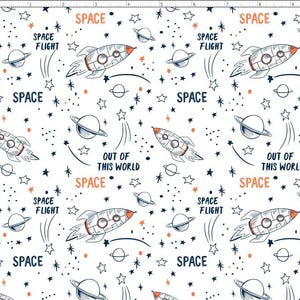 RKET2 - Planets, Outer Space, Solar System, Galaxy Fabric, Rocket Fabric Custom Printed Fabric By the yard