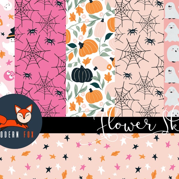 Pink Halloween Fabric By The Yard, Halloween Fabric, Pink Pumpkin, Cute Halloween Fabric, Custom Print Fabric (HAL155)