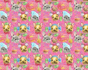 Adorable French Bulldog Fabric by the Yard, French Bulldog Puppies, Pet Fabric, Fabric By the yard (DG17)