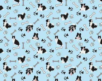 Adorable Border Collie Dog Fabric by the Yard, Border Collie Puppies, Pet Fabric, Fabric By the yard (DG18)