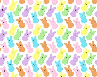 ET44 - Easter Peeps Bunny Marshmallows Fabric, Easter Bunnies Fabric, Custom Printed Fabric By The Yard