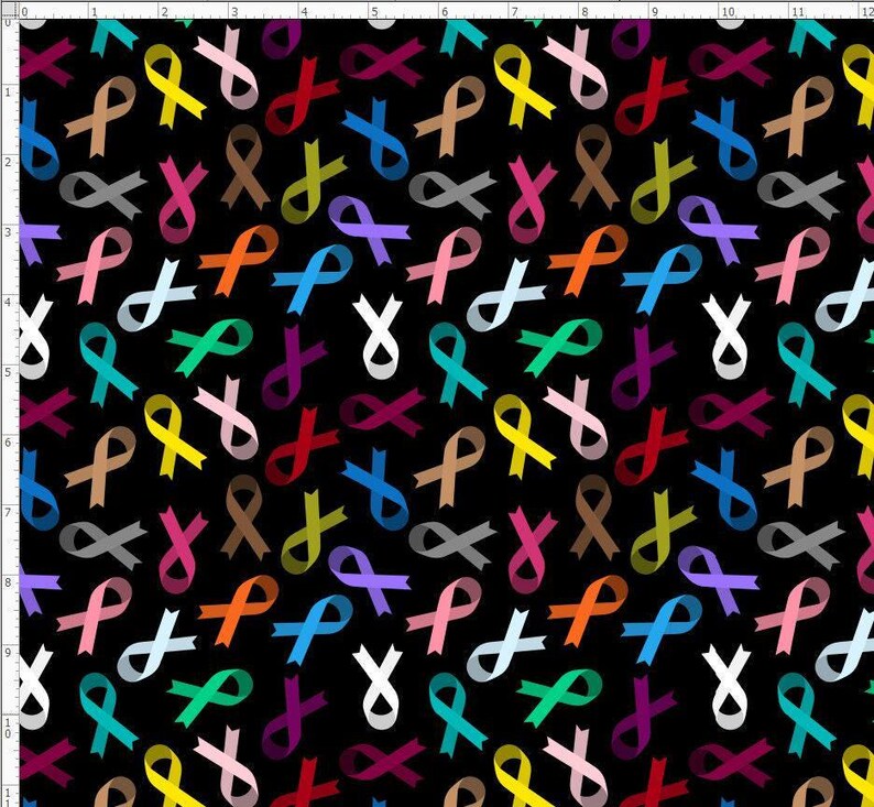 AWAR38 - Cancer Awareness Fabric, Orange Ribbon Awareness, gray ribbon, Blue Ribbon, Red Ribbon, Green Ribbon Awareness Month Black