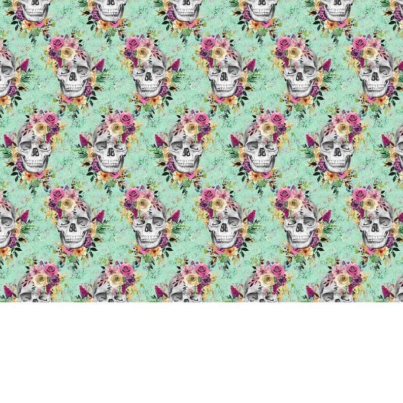 Halloween Fabric Custom Print Fabric HAL55 Skull Flowers Fabric By The Yard Sugar Skulls Fabric
