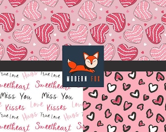 VAL178 -  Pink Valentines Hearts Cakes Fabric, Custom Printed Fabric By The Yard
