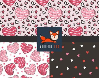 VAL179 -  Pink Valentines Hearts Cakes Fabric, Custom Printed Fabric By The Yard