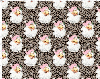 Christmas Santa Claus Fabric, Leopard Santa Fabric, Winter Fabric, Santa Fabric, Custom Print Fabric (WNT157)