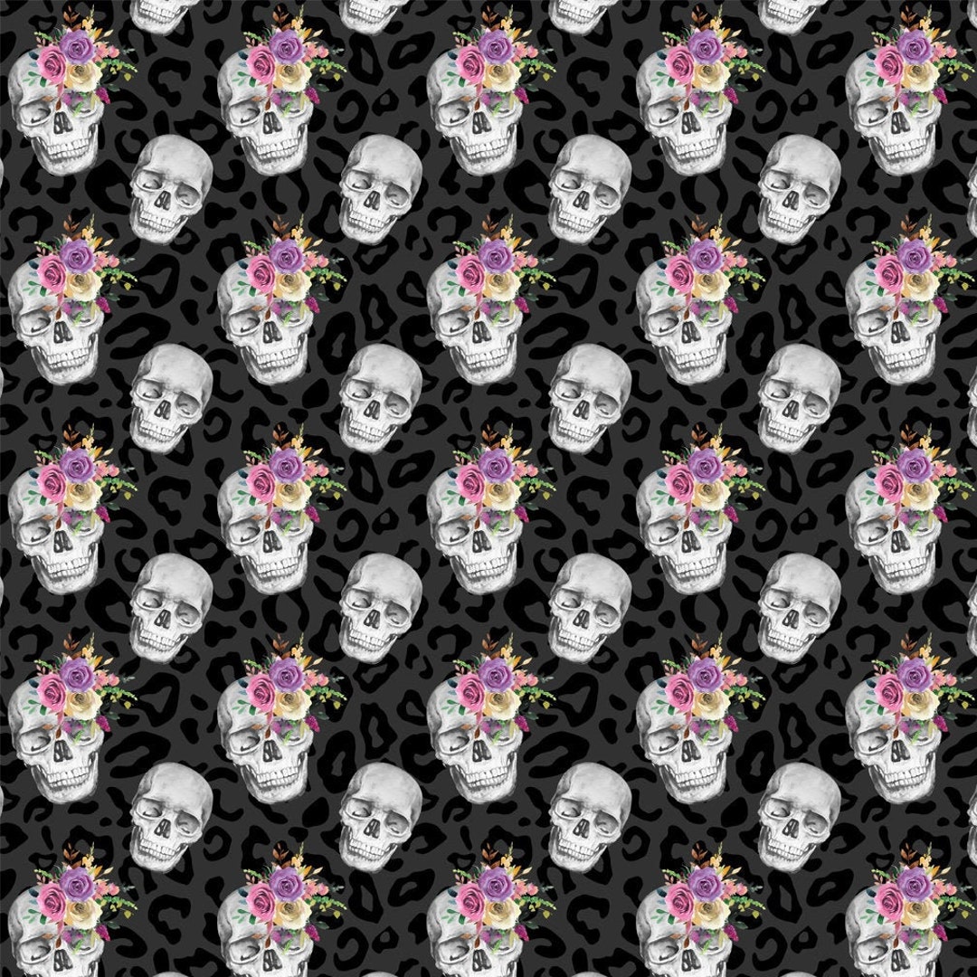 Skull Flowers Fabric by the Yard, Halloween Fabric, Sugar Skulls Fabric ...