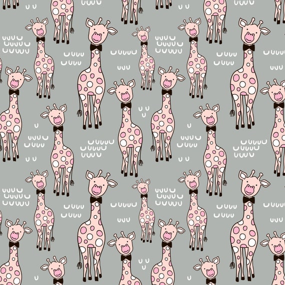 Pink Giraffe Fabric By The Yard 100% Organic Interlock Knit | Etsy