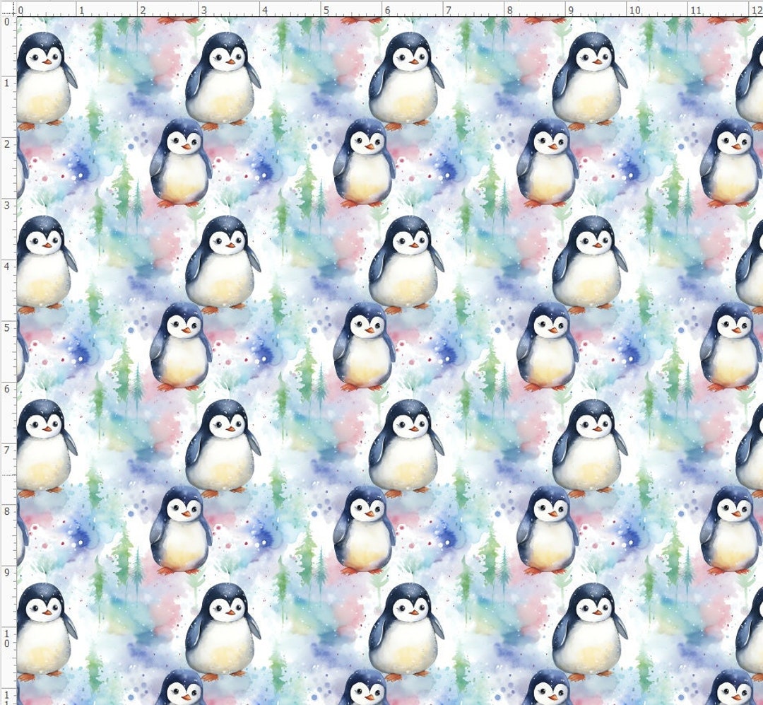 Cute Penguin Watercolor Fabric, Custom Print Fabric (PENG1) - Etsy