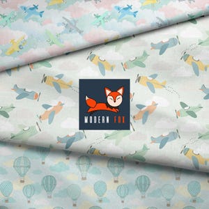 APNE7 - Airplane Fabric, Blue Sky Fabric, Boy's Pattern, Custom Printed Fabric By The Yard