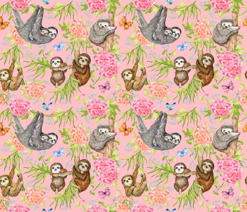 Sloth Fabric by the Yard. Sloth Wild Animal Jungle Pattern - Etsy