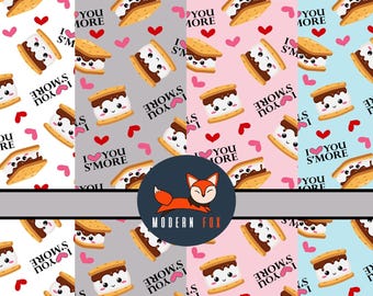 VAL58 - S&#39;mores Fabric, S&#39;mores With Marshmallows Fabric, Marshmallow Fabric, I Love You S&#39;more Custom Printed Fabric