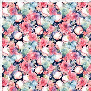 Floral Baseballs Fabric, Sport Fabric, Baseball Fabric, Custom Printed Fabric By the Yard (BSB15)