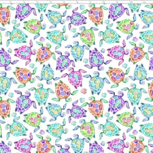 TURT3 - Sea Turtle Fabric by the Yard. Marine, Sea Life Fabric, Custom Printed Fabric