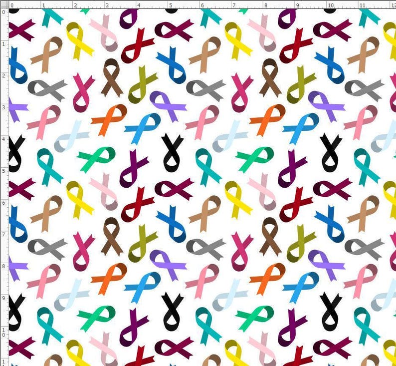 AWAR38 - Cancer Awareness Fabric, Orange Ribbon Awareness, gray ribbon, Blue Ribbon, Red Ribbon, Green Ribbon Awareness Month White