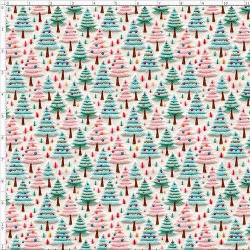 WNT361 - Christmas  Trees Fabric,  Woodland Forest Fabric, Holidays Fabric (Printed to Simulate Embroidery, Not Actual Embroidery)