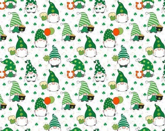 STP3 - St. Patrick&#39;s Day Fabric, St. Patrick&#39;s Gnomes Fabric, Custom Printed Fabric By The Yard