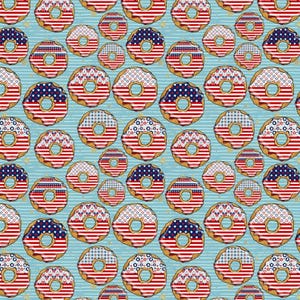 4th July Fabric, Patriotic Donuts Fabric, USA Patriotic Fabric, donut Fabric by the Yard (ID21)