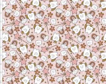 MED54 - Tooth Fairy, Dental Fabric, Health Care Fabric, Health Fabric, Dentistry Fabric, Rainbow dental, Custom Printed Fabric