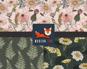FLW292 - Retro Garden Fabric,  Retro Flower Pattern Fabric, Retro Vibe, floral Fabric, Custom Printed Fabric by The Yard