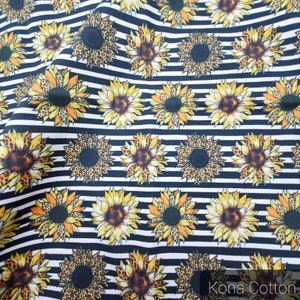 Sunflower Cheetah Fabric, Sunflower Leopard Fabric, Custom Printed Fabric By the yard (SFLW14)