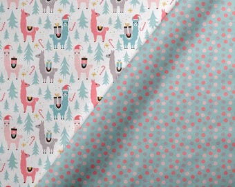 WNT382 - Christmas Llama Fabric by the Yard, Custom Printed Fabric