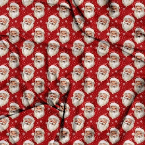 WNT380 - Christmas Santa Claus Fabric, Vintage Santa Fabric, Santa Fabric, Red Vintage Christmas Fabric, Custom Print Fabric