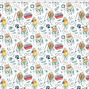 VET1 - Veterinary Fabric, Cute Pets Fabric, VET Life, Veterinarian Fabric, Animal Medical Fabric, Custom Printed Fabric