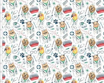 VET1 - Veterinary Fabric, Cute Pets Fabric, VET Life, Veterinarian Fabric, Animal Medical Fabric, Custom Printed Fabric