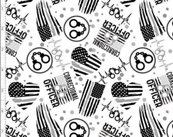 Correctional Officer Fabric, Gray Line Fabric, Nobody Fights Alone Fabric, Custom Printed Fabric By The Yard (COFFC1)