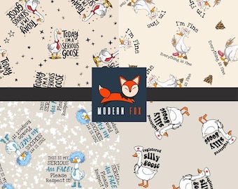 GOOS3 - Silly Goose, Funny Goose Fabric,  Serious Goose, Custom Print Fabric, Fabric By The Yard