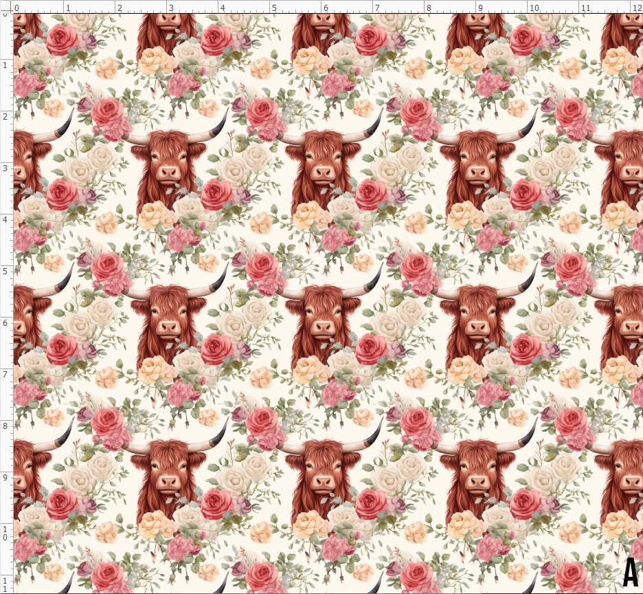 CW19 - Flower Heifer Cow Fabric, Flower Highland Cow Fabric, Custom ...