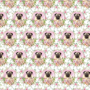 Adorable Pug Dog Fabric by the Yard, Pug Puppies, Pet Fabric, Dog Fabric By the yard (DG21)