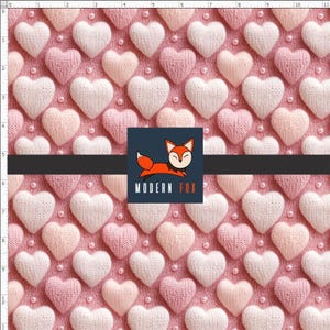 VAL188 - Pink Valentines Hearts Faux Embroidery, Pink Hearts Faux Felt Texture (Printed to Simulate 3D, Not Actual 3D) image 1