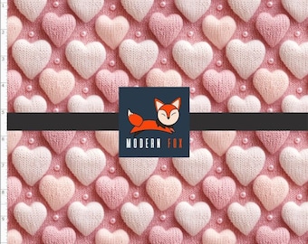 VAL188 - Pink Valentines Hearts Faux Embroidery, Pink Hearts Faux Felt Texture (Printed to Simulate 3D, Not Actual 3D)