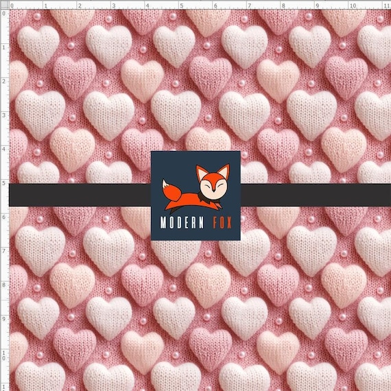 VAL188 - Pink Valentines Hearts Faux Embroidery, Pink Hearts Faux Felt Texture (Printed to Simulate 3D, Not Actual 3D)