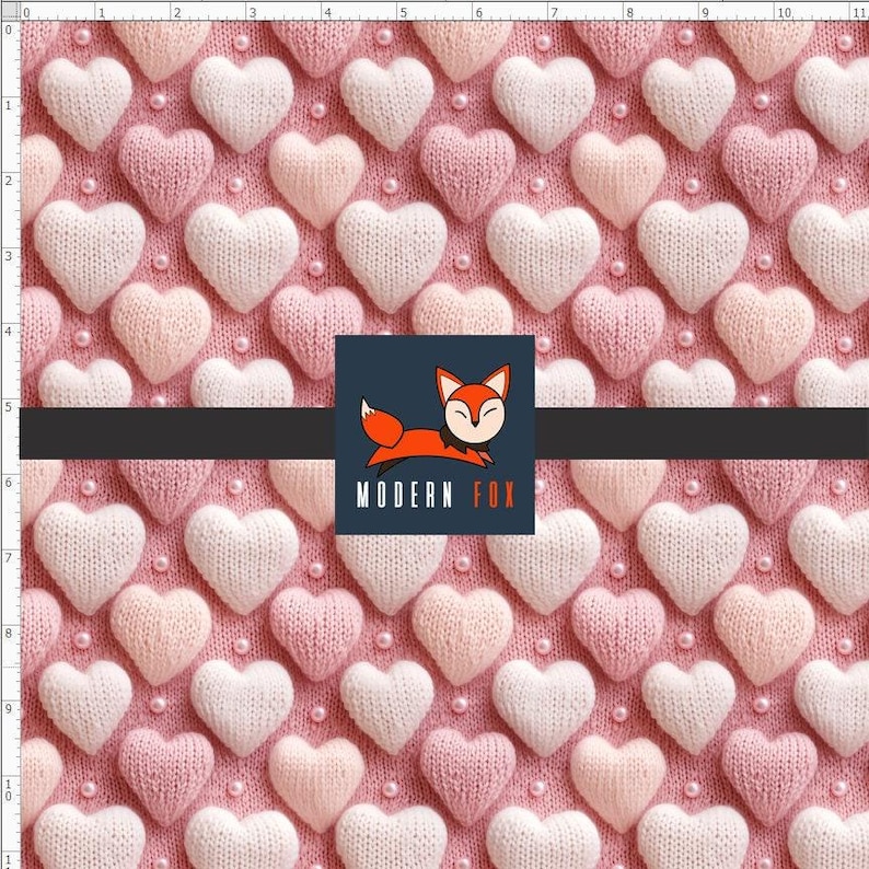 VAL188 - Pink Valentines Hearts Faux Embroidery, Pink Hearts Faux Felt Texture (Printed to Simulate 3D, Not Actual 3D) image 1
