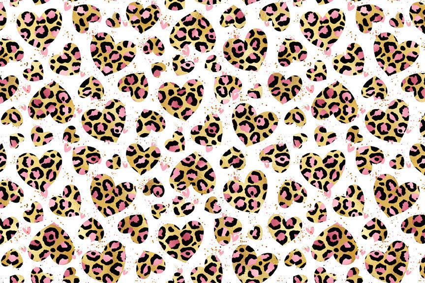 VAL72 - Heart Fabric, Valentine Heart Fabric, Pink Gold Leopard Hearts Fabric By The Yard