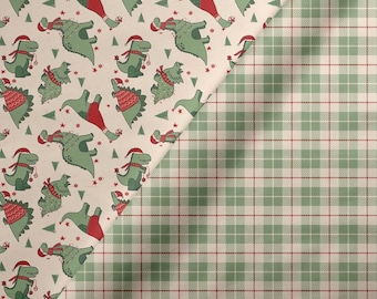 DINO51 - Christmas Dinosaur Fabric, Dinosaur Santa Fabric, RAWR, Custom Printed Fabric