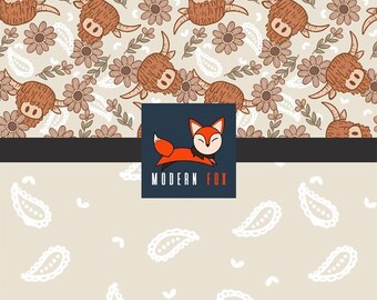 CW18 - Flower Heifer Cow Fabric,  Flower Highland Cow Fabric, Custom Printed Fabric By The Yard