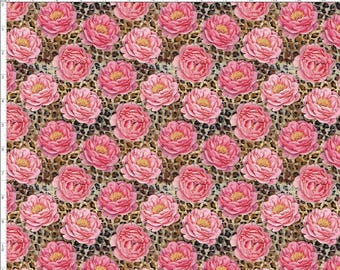 Pink Leopard Fabric - Flower Leopard Fabric, Leopard Rose Fabric, Custom Printed Fabric (FLW142)