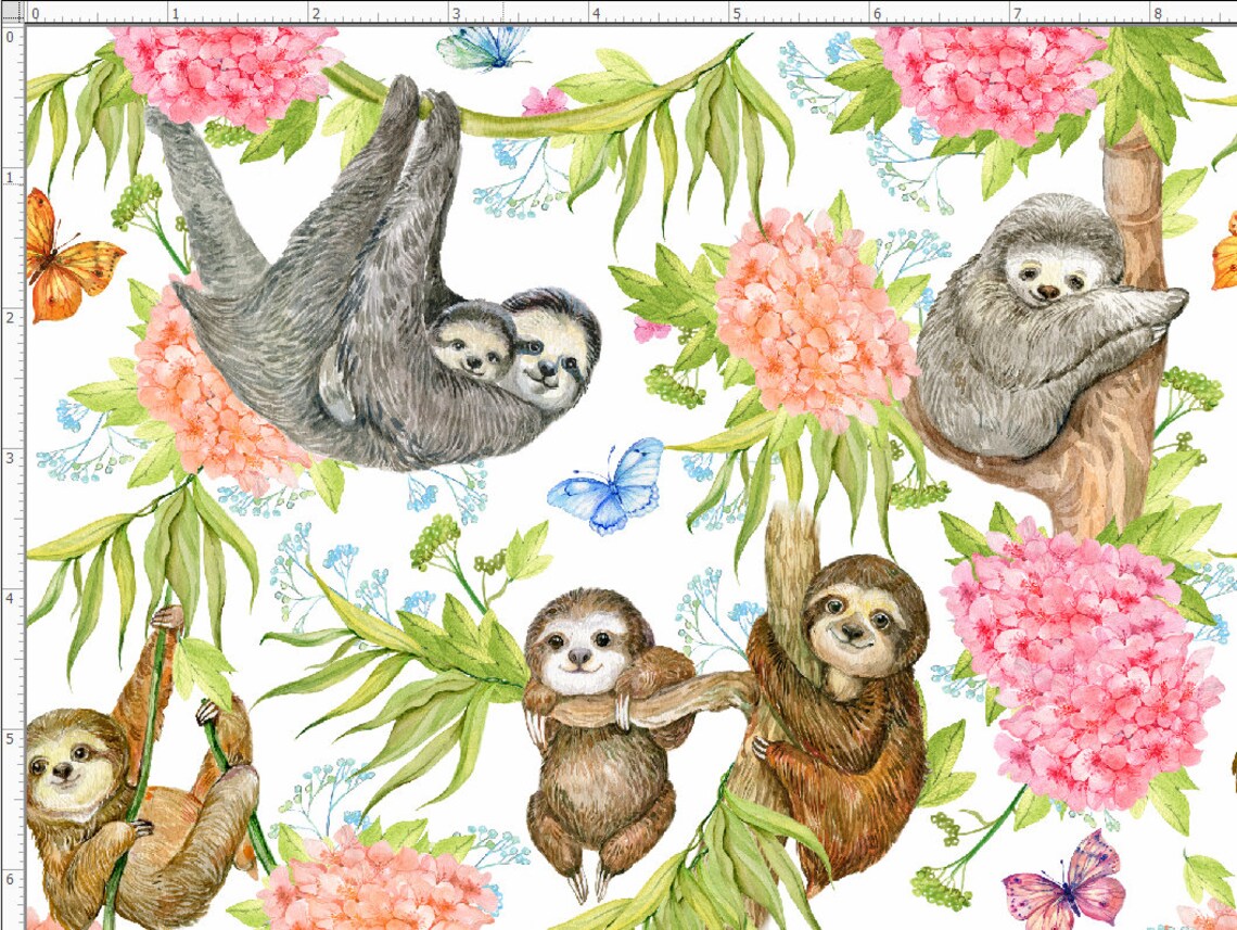 Sloth Fabric by the Yard. Sloth Wild Animal Jungle Pattern - Etsy