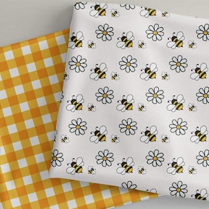 Bee Fabric, Bee Rainbow Fabric, Custom Print Fabric, Bumble Bee Fabric, Yellow Plaid Fabric (BB16)