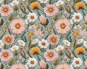 Please read before ordering this print--This pattern is a PRINTED Embroidery Fabric, NOT Actual Embroidery Fabric, NO Texture (FLWEMB6)